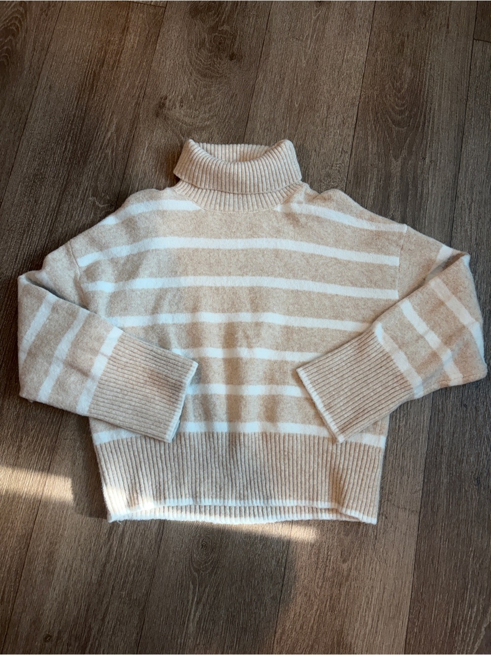 Time and Tru Cream and White Striped Turtleneck Sweater